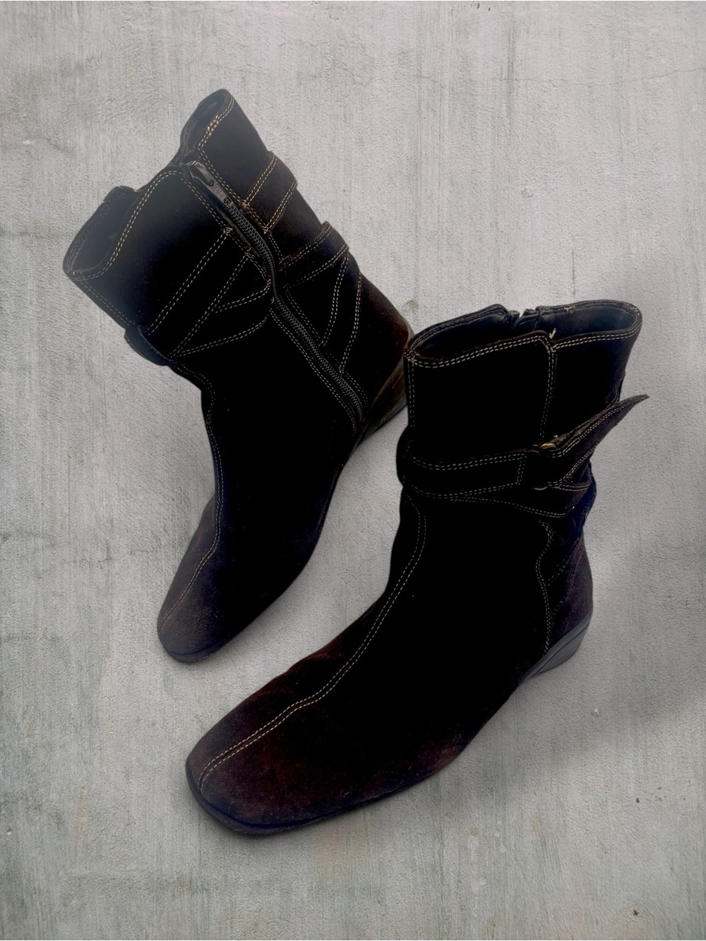 Aerosoles InTune Brown Suede Mid Calf Boots With Contrast Stitching